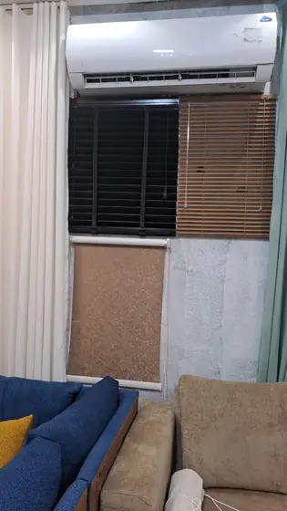 Roman blind in a bay window
