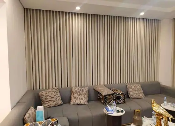 Swag curtains with tiebacks in a formal reception room
